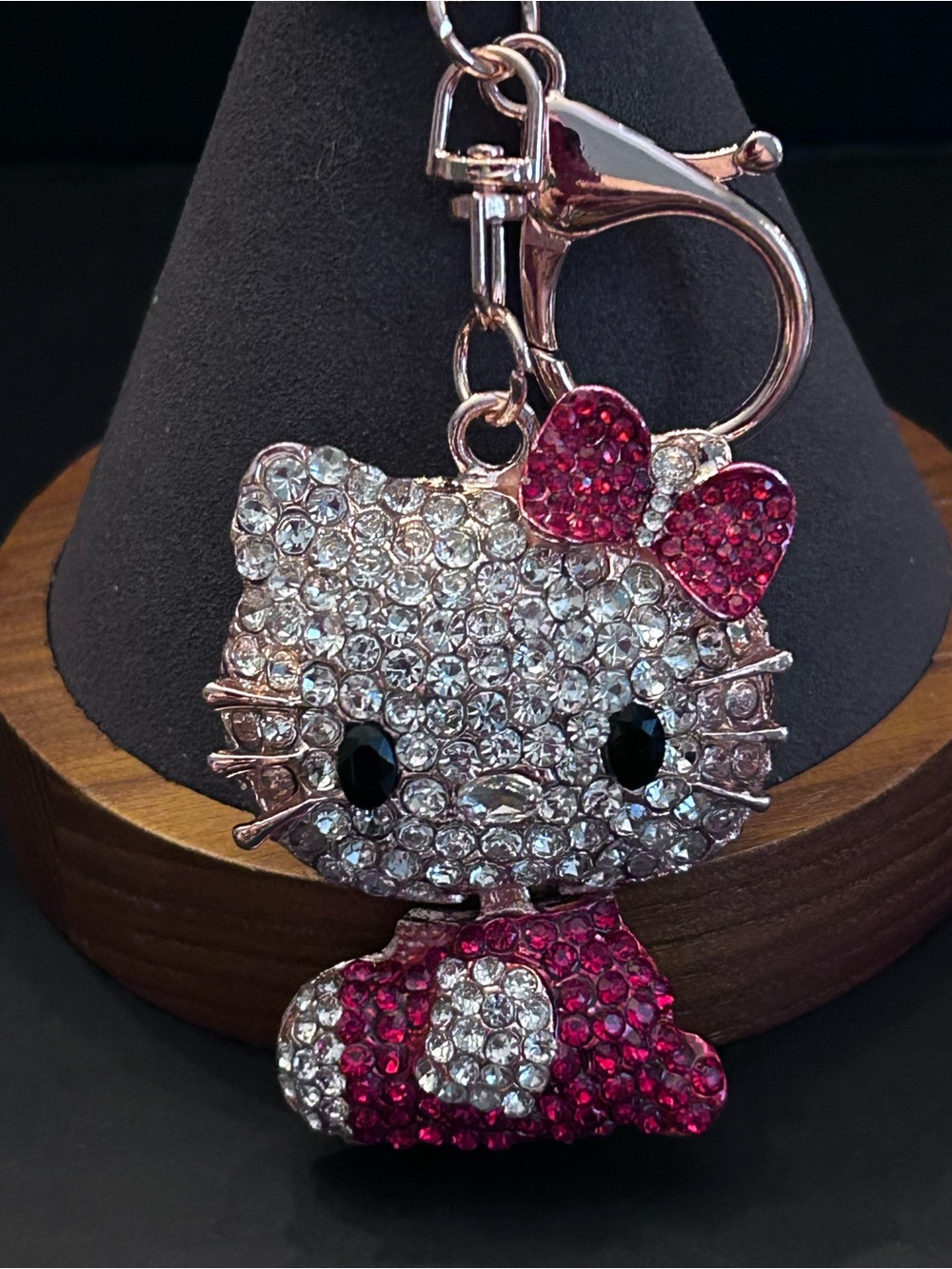 Hello Kitty Crystal Bag Charm Keychain in Clear and Pink w/Gold-Tone Hardware